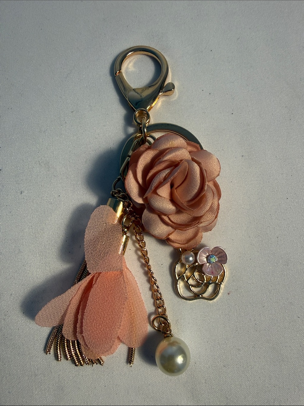 Blush Pink Floral Tassel Key & Card Holder Charm